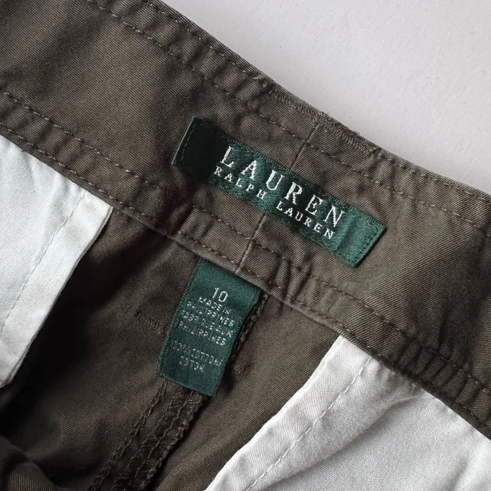 Lauren Ralph Lauren Green Khaki Belted Safari Style Cropped Trousers Capri 10